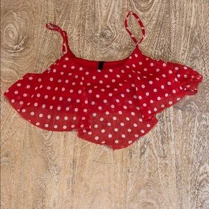 B Sharp red white polka dot small crop top